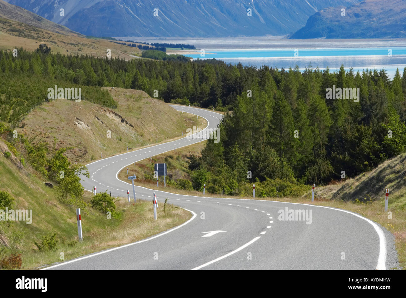Strada di Aoraki Monte Cook Mackenzie Paese Canterbury sud Isola del Sud della Nuova Zelanda Foto Stock