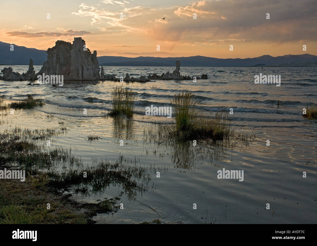 Lago mono, dal lato est della Sierra Nevada vicino a Lee Vining a 6400 piedi. Famoso per i suoi pinnacoli di tufo; CALIFORNIA, STATI UNITI D'AMERICA Foto Stock
