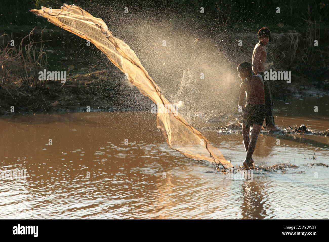 Net Pesca sul Tonle Sap Foto Stock