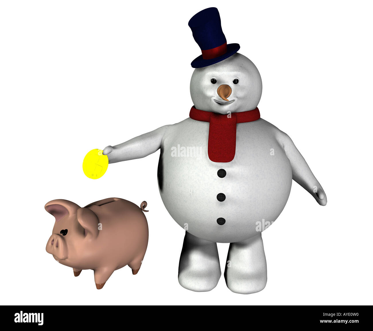 Pupazzo di neve con piggy scatola come simbolo per le spese di riscaldamento Foto Stock