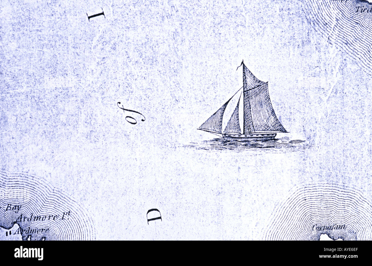 Mappa vecchia mappa di navigazione con la nave a vela Foto Stock