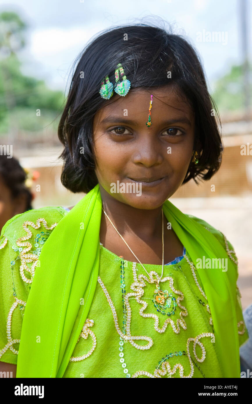 Giovane bella ragazza indù in Mamallapuram India del Sud Foto Stock