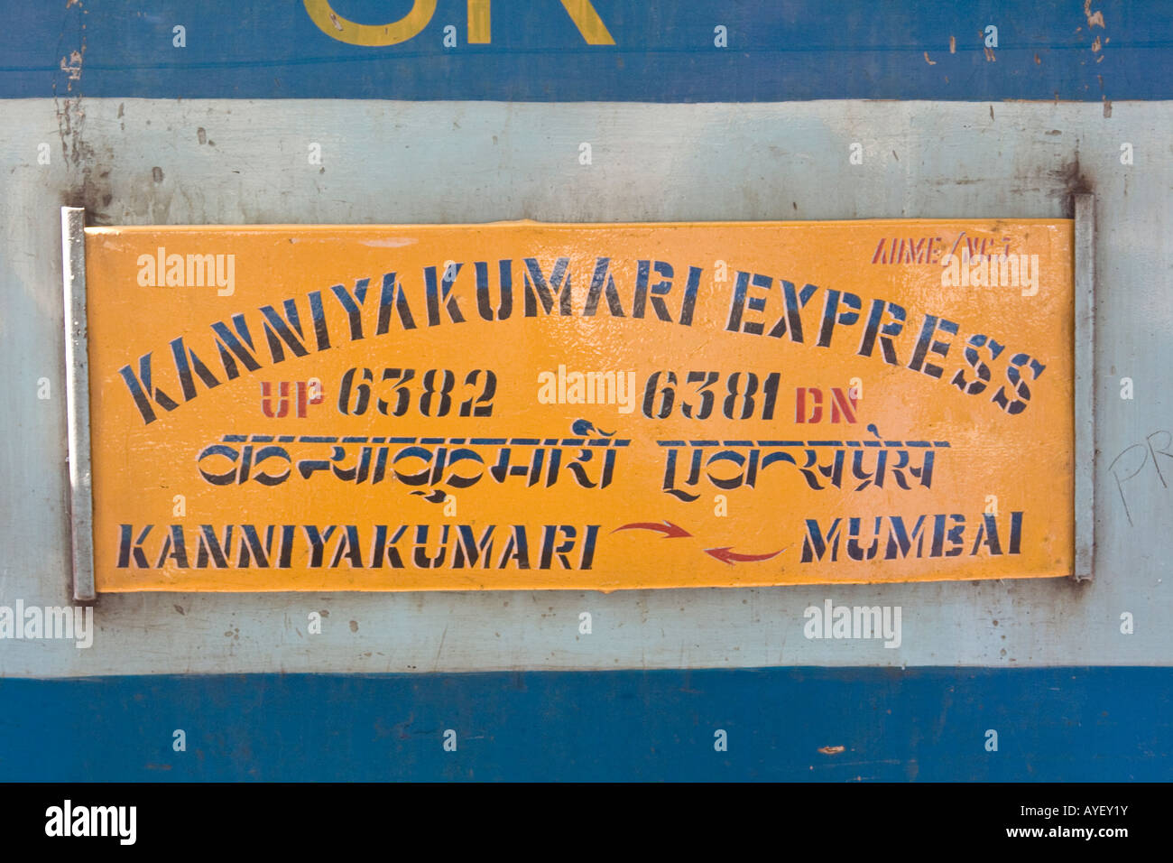 Kanniyakumari Mumbai Treno Express segno Foto Stock
