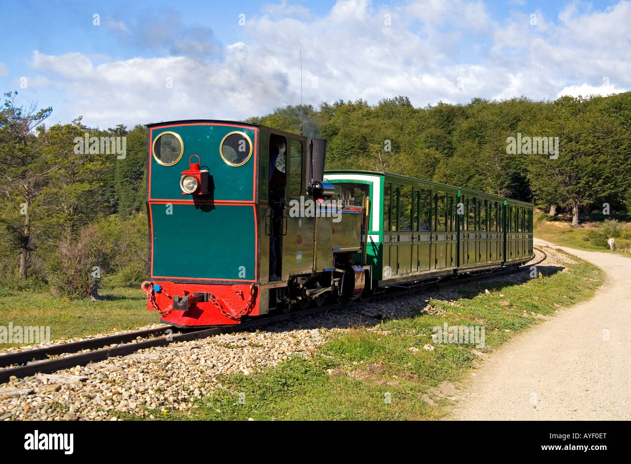 La Southern Fuegian ferroviarie o la fine del mondo Treno in Tierra del Fuego Parco Nazionale Argentina Foto Stock