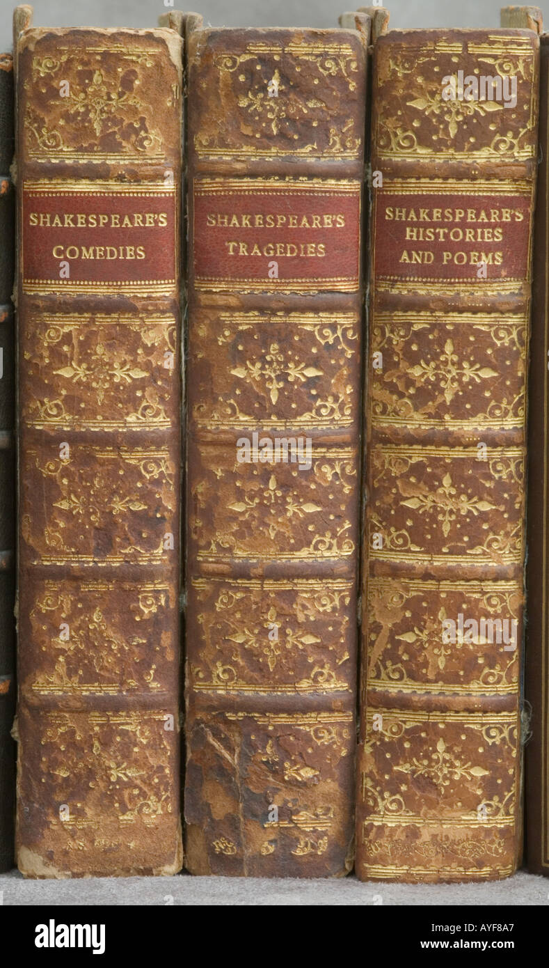 Pelle i volumi rilegati di William Shakespeare opere Foto Stock