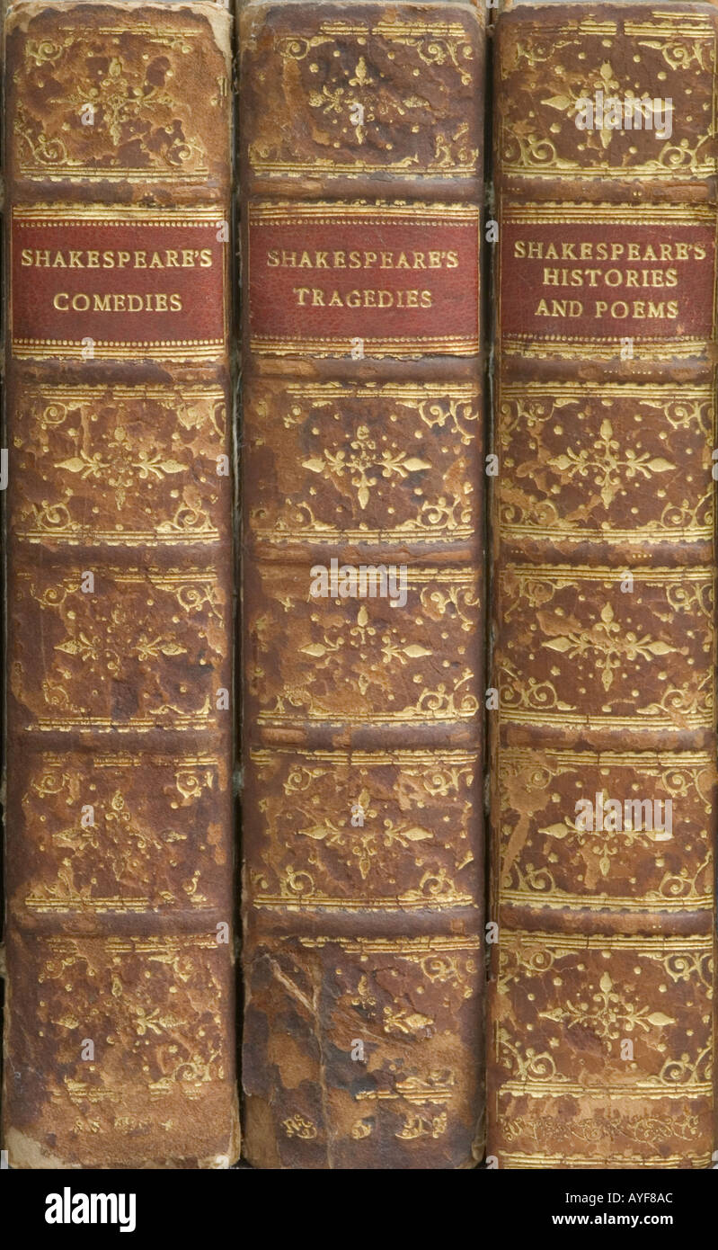 Pelle i volumi rilegati di William Shakespeare opere Foto Stock