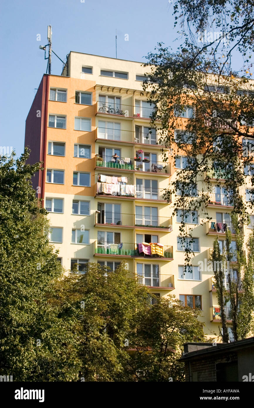 Blok comunista appartamenti costruiti. Lodz Polonia centrale Foto Stock