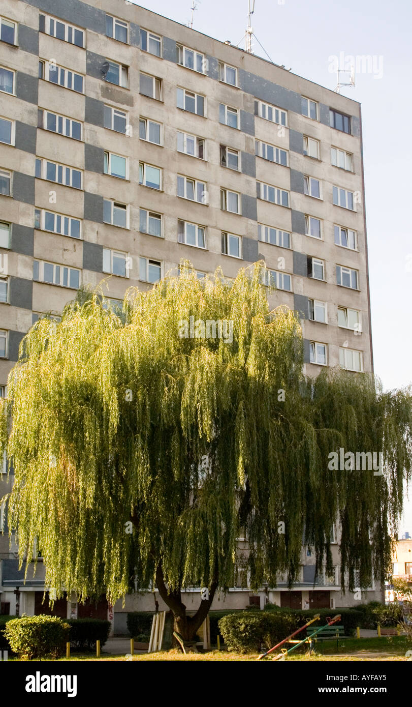 Comunista prefabbricate costruite case Blok. Distretto Balucki Lodz Polonia centrale Foto Stock