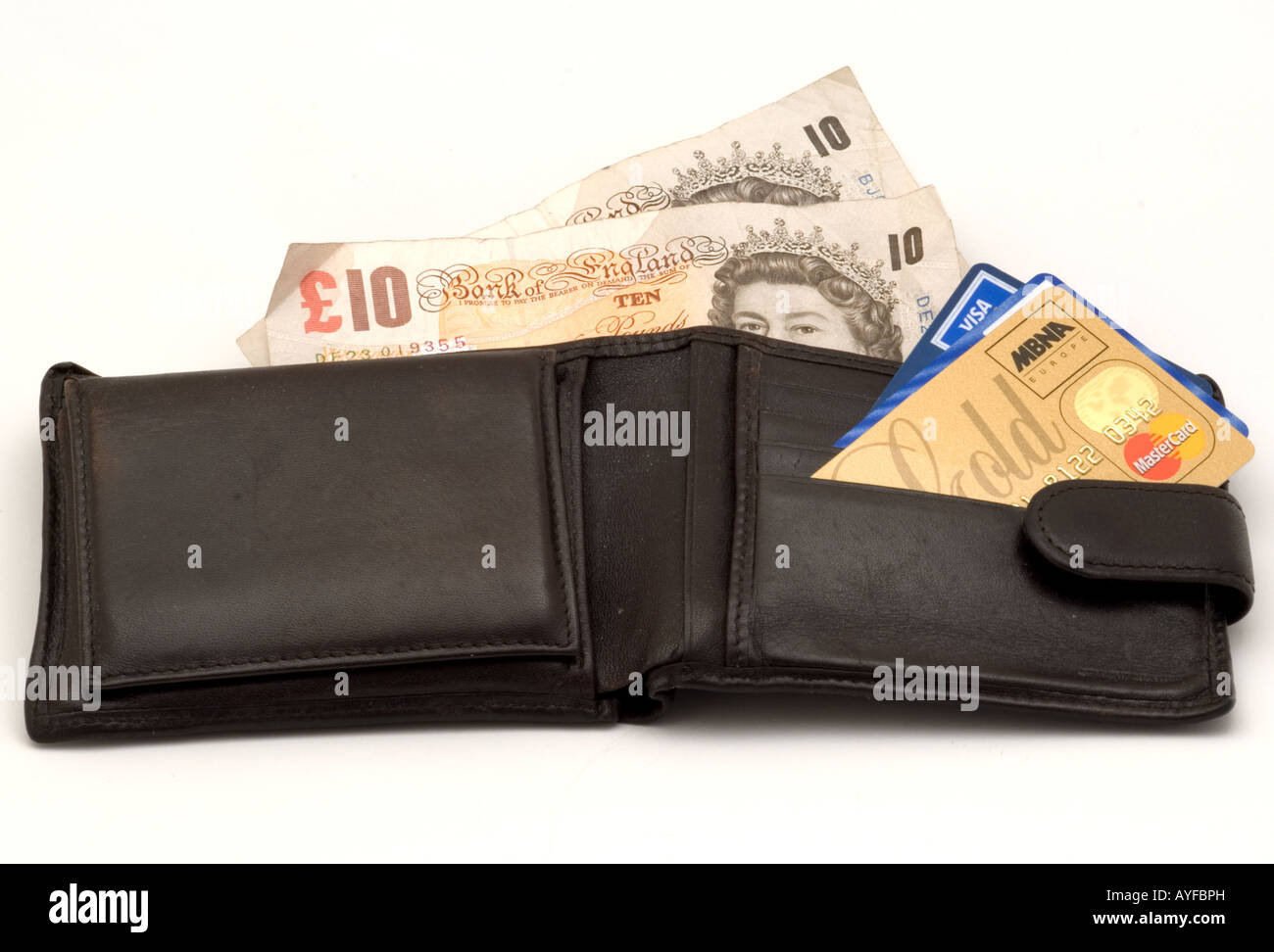 Il denaro di carte di credito in un portafoglio Foto Stock