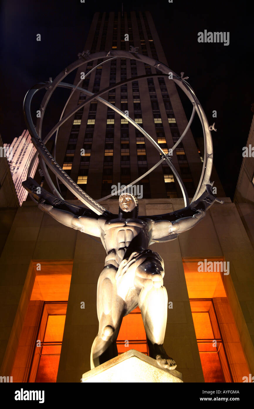 Atlas statua, New York City Foto Stock