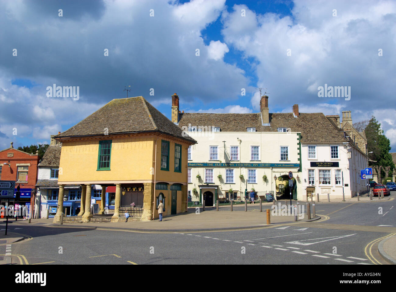 Il Vecchio Municipio e la piazza del mercato, Faringdon, Oxfordshire, Inghilterra Foto Stock