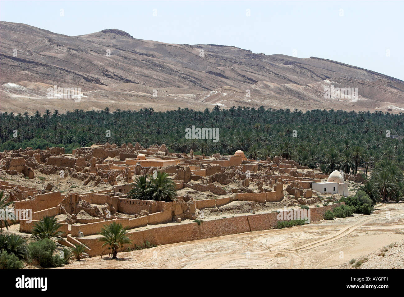 Vecchia Tamerza rovinato antica Berber oasis village Tunisia Foto Stock