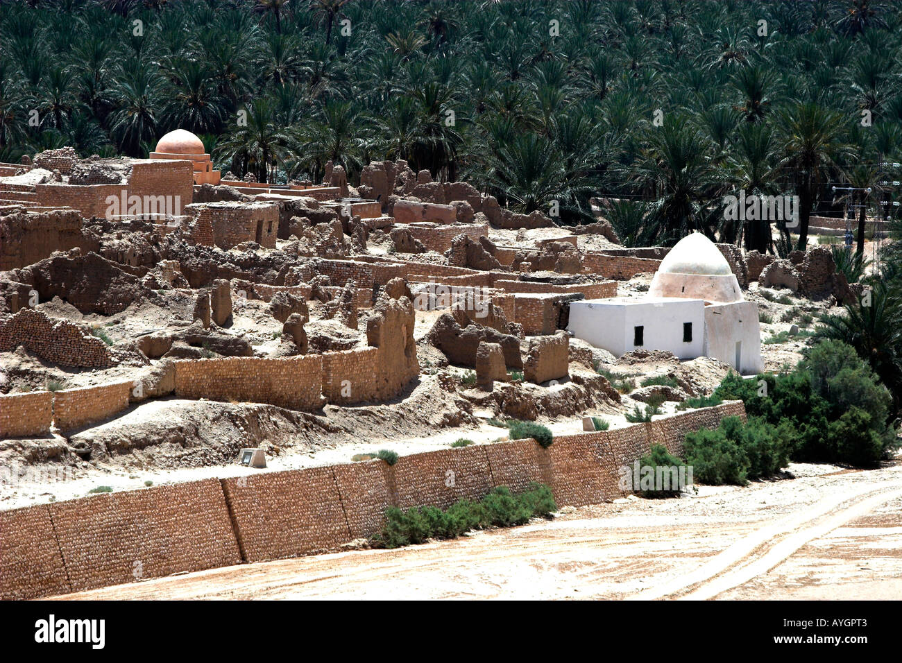 Vecchia Tamerza rovinato antica Berber oasis village Tunisia Foto Stock