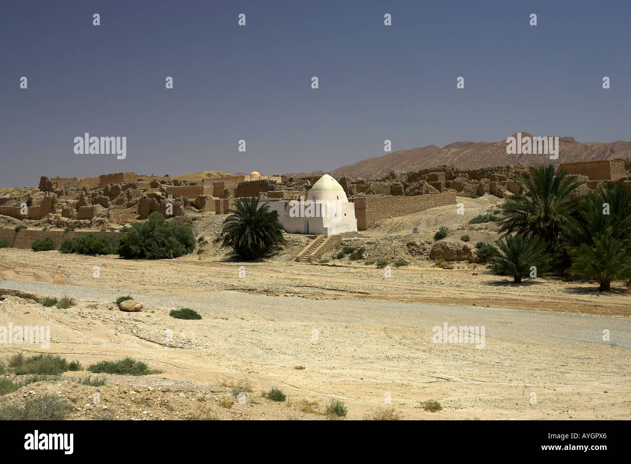 Vecchia Tamerza rovinato antica Berber oasis village Tunisia Foto Stock