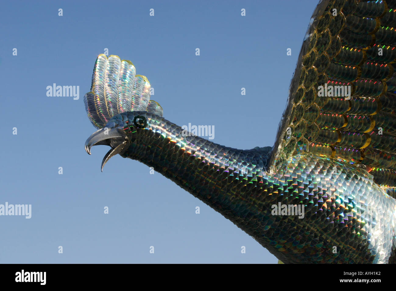 Grande Uccello phoenix realizzato utilizzando compact disc Foto Stock