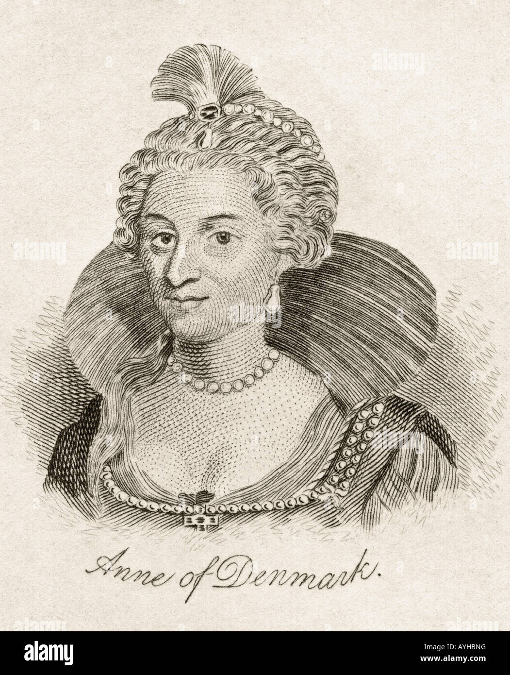 Anna di Danimarca, 1574 - 1619. Regina consorte di Re Giacomo i d'Inghilterra. Dal libro Dizionario storico di Crabb, pubblicato nel 1825. Foto Stock