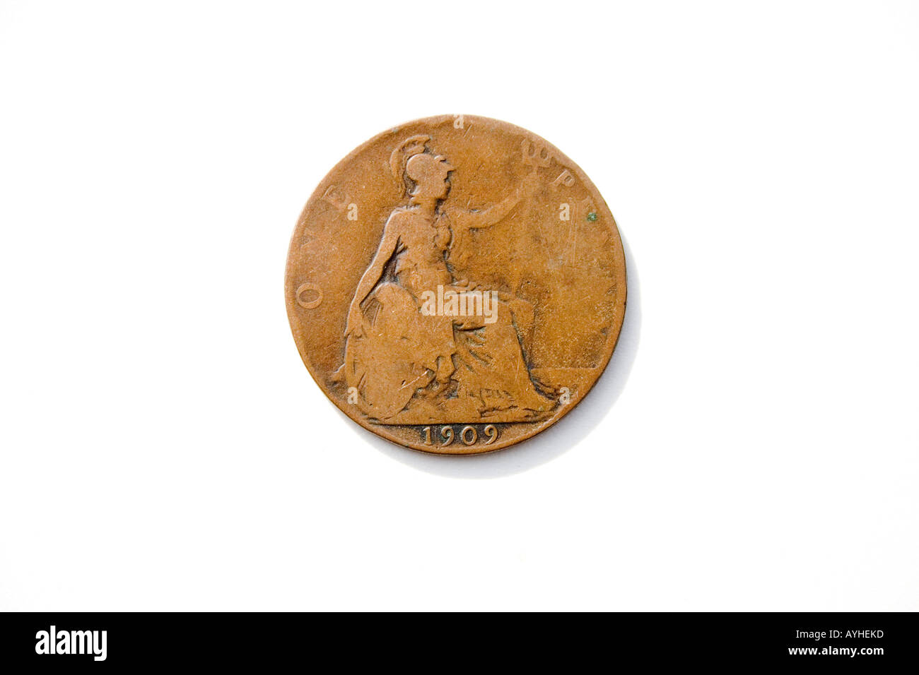 Facce del re Edward VII penny datata 1909 parte della ormai defunta £sd sistema monetario. Foto Stock