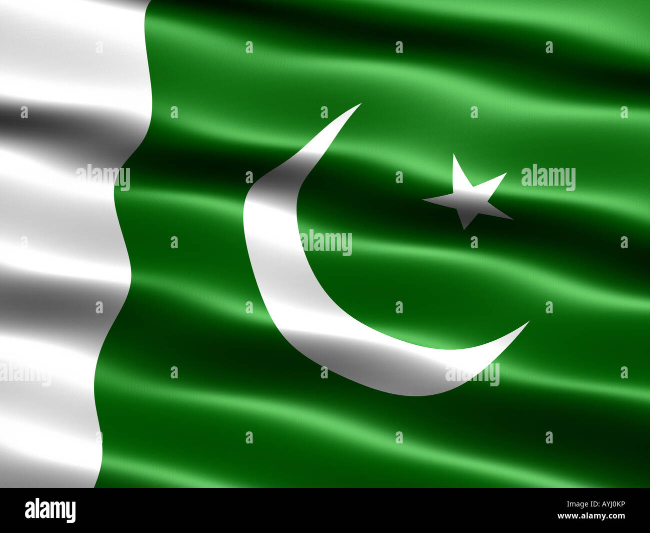 Bandiera del Pakistan computer generato illustrazione con aspetto setoso e onde Foto Stock