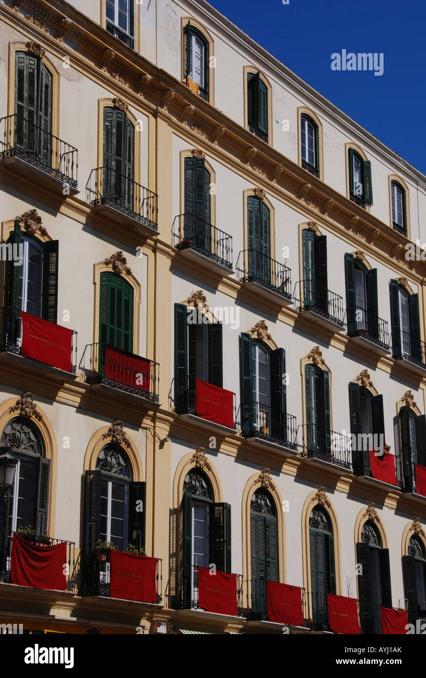 Lo spagnolo facciata di edificio in Malaga, Costa del sol Foto Stock