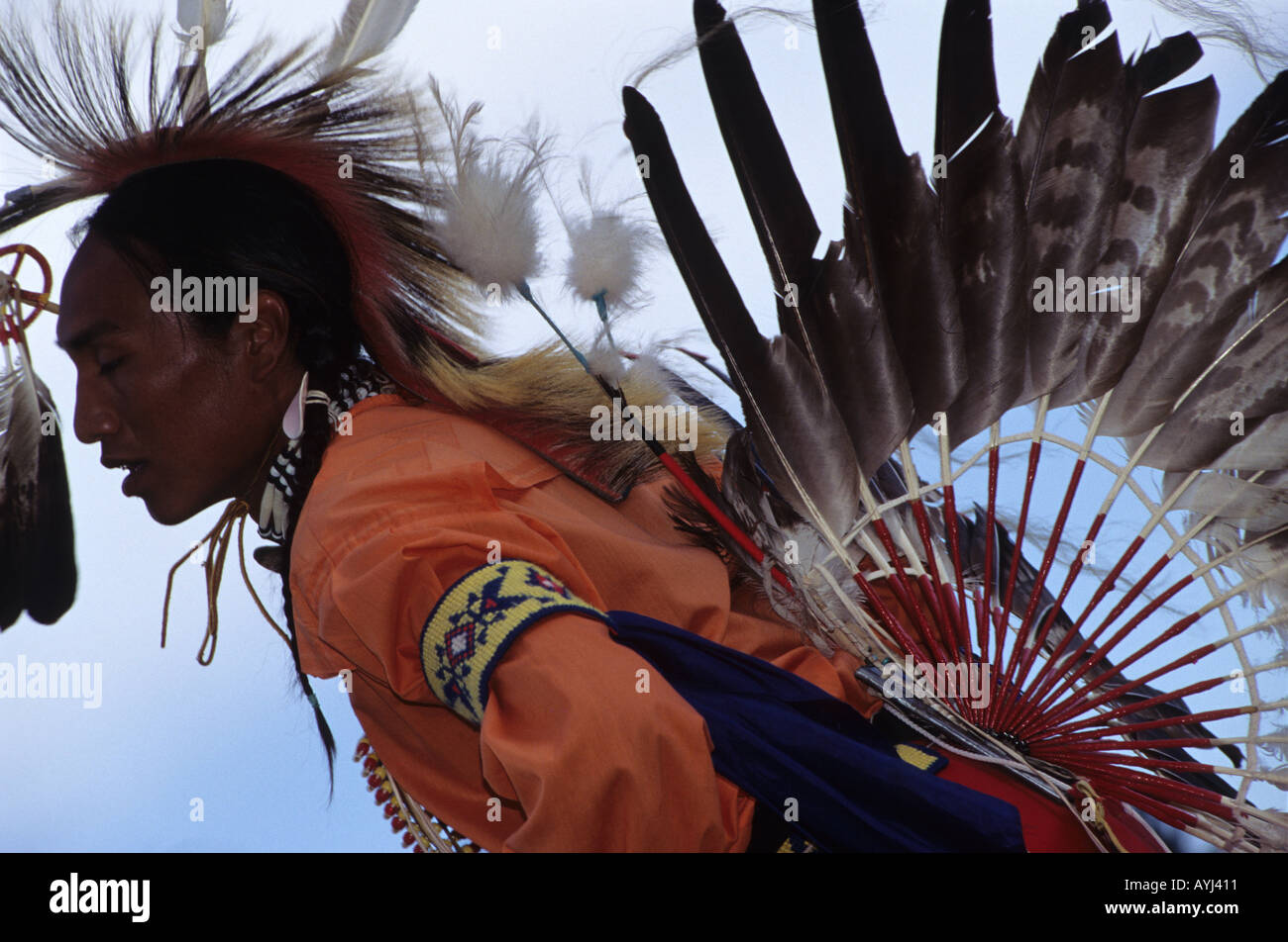 Nativi Americani Lokota Ogalala Tride ballerino tradizionale a POW WOW Foto Stock