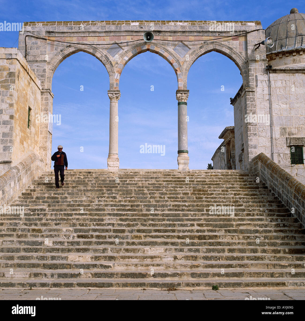 Le fasi fino alla Moschea della Cupola della roccia di Gerusalemme Israele Foto Stock