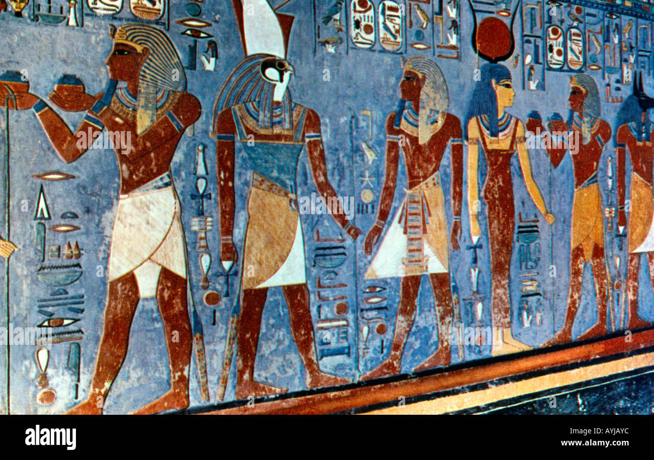 Valle dei Re Tebe Egitto tomba dipinto nella tomba di Horemheb nelle tombe dei re Foto Stock