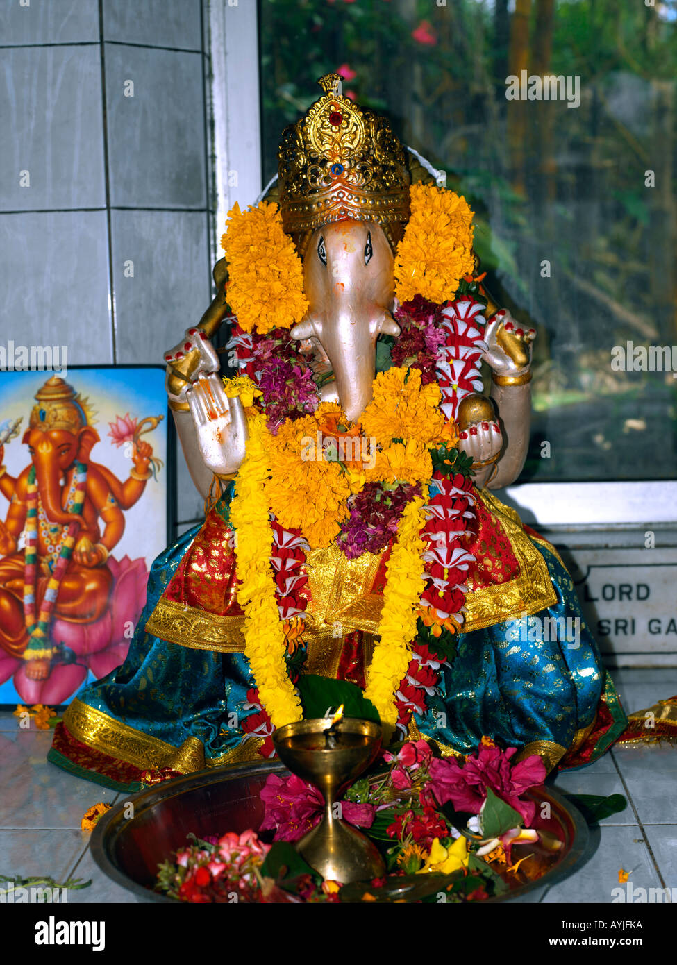 Ganga Talao Grand Bassin Maurizio Signore Ganesh nel tempio indù Foto Stock
