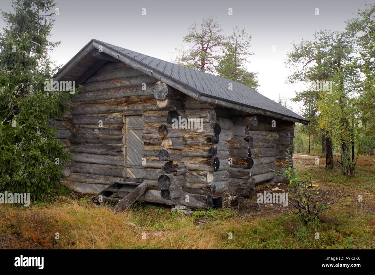 Log Cabin Pyha Luosto Parco nazionale della Finlandia Foto Stock