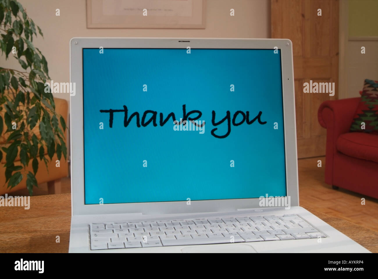 Grazie lap top Foto Stock