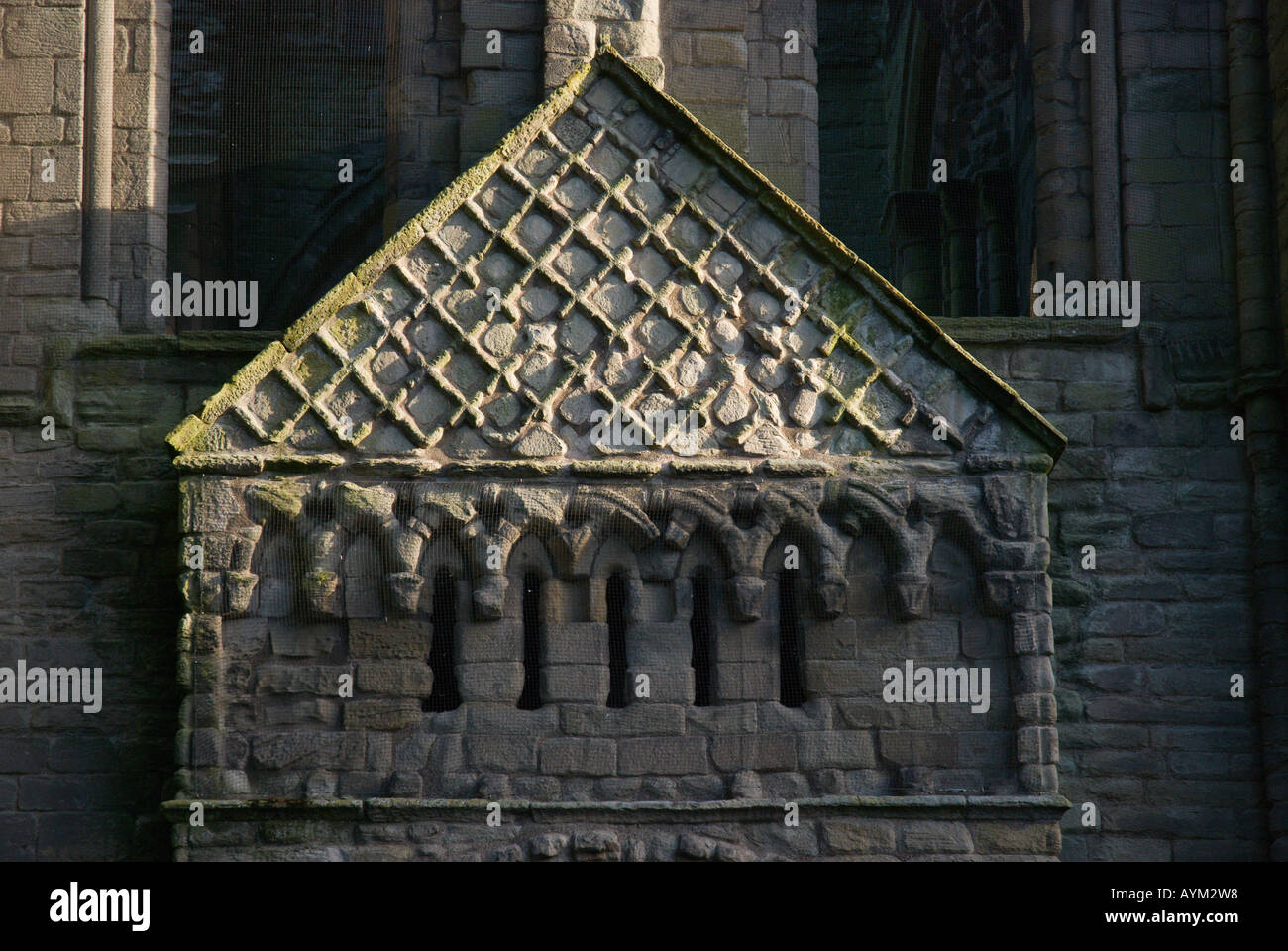 Timpanum della Porta Nord Kelso Abbey Scottish Borders Regno Unito del XII secolo Tironensian fondata dal re Davide 1A Foto Stock