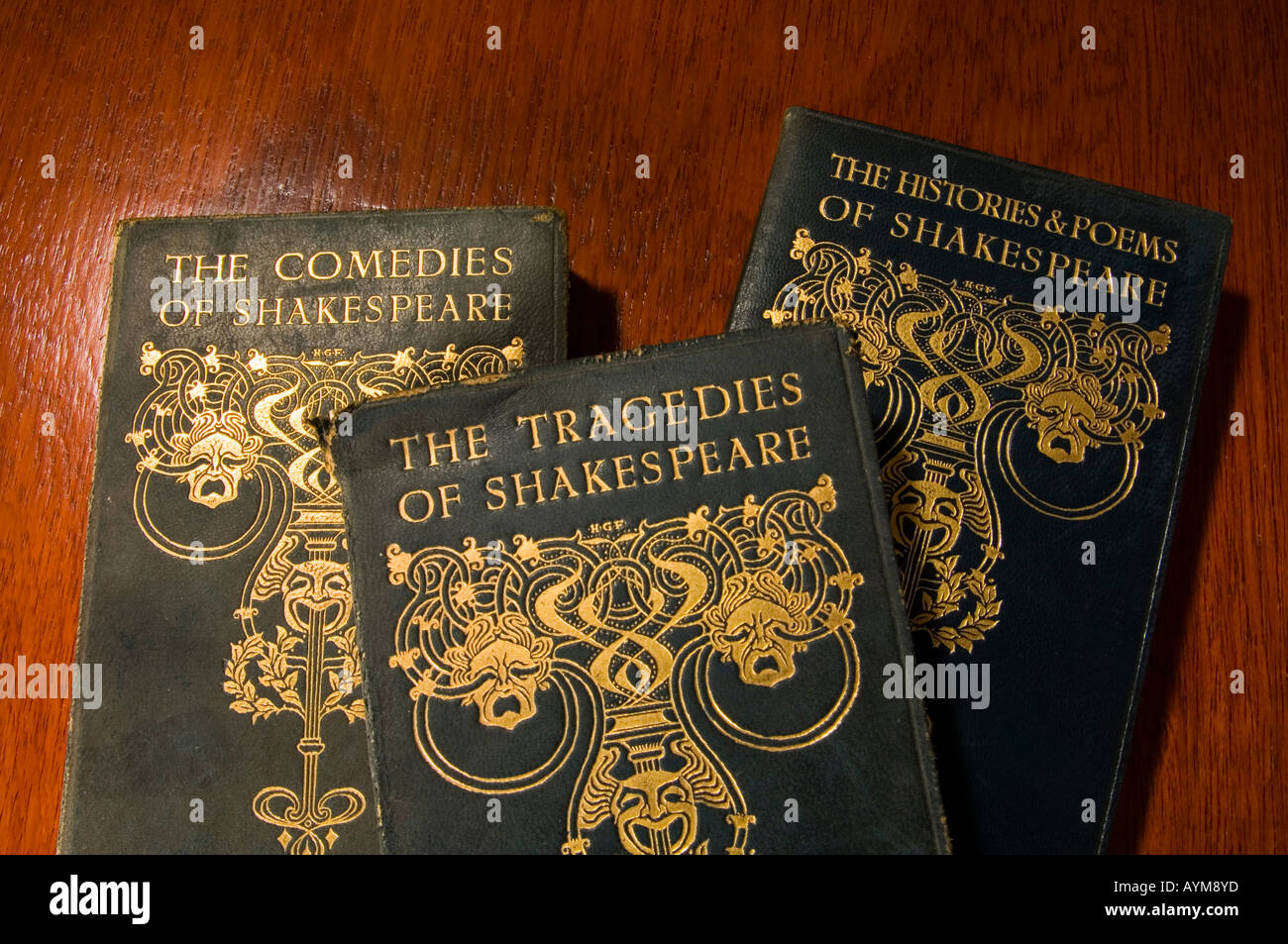 Oro sbalzato, angosciato, leatherbound hardbook copie di William Shakespeare la poesia e dramma Foto Stock