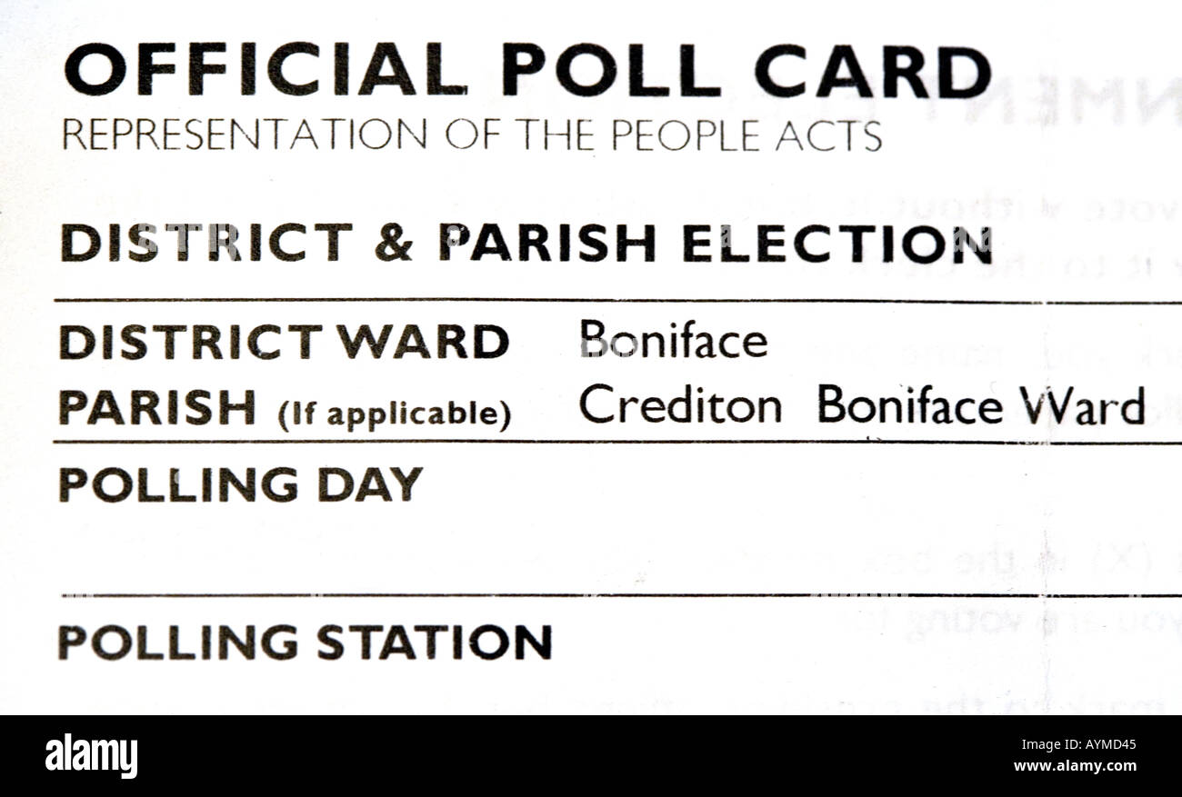 Ufficiale scheda di polling per un Regno Unito elezione senza data Foto Stock