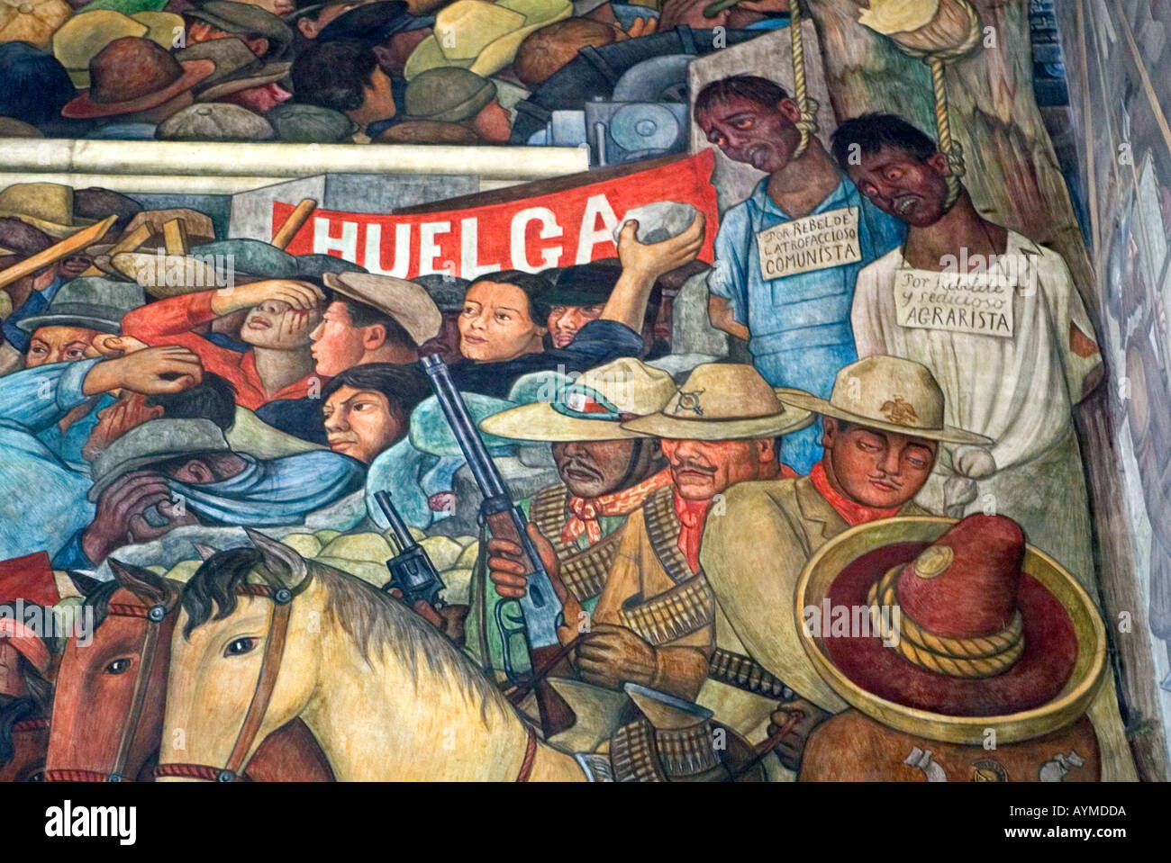 L'artista messicano Diego Rivera murale della storia messicana nel Palazzo Nazionale Palacio Nacional Città Del Messico Foto Stock