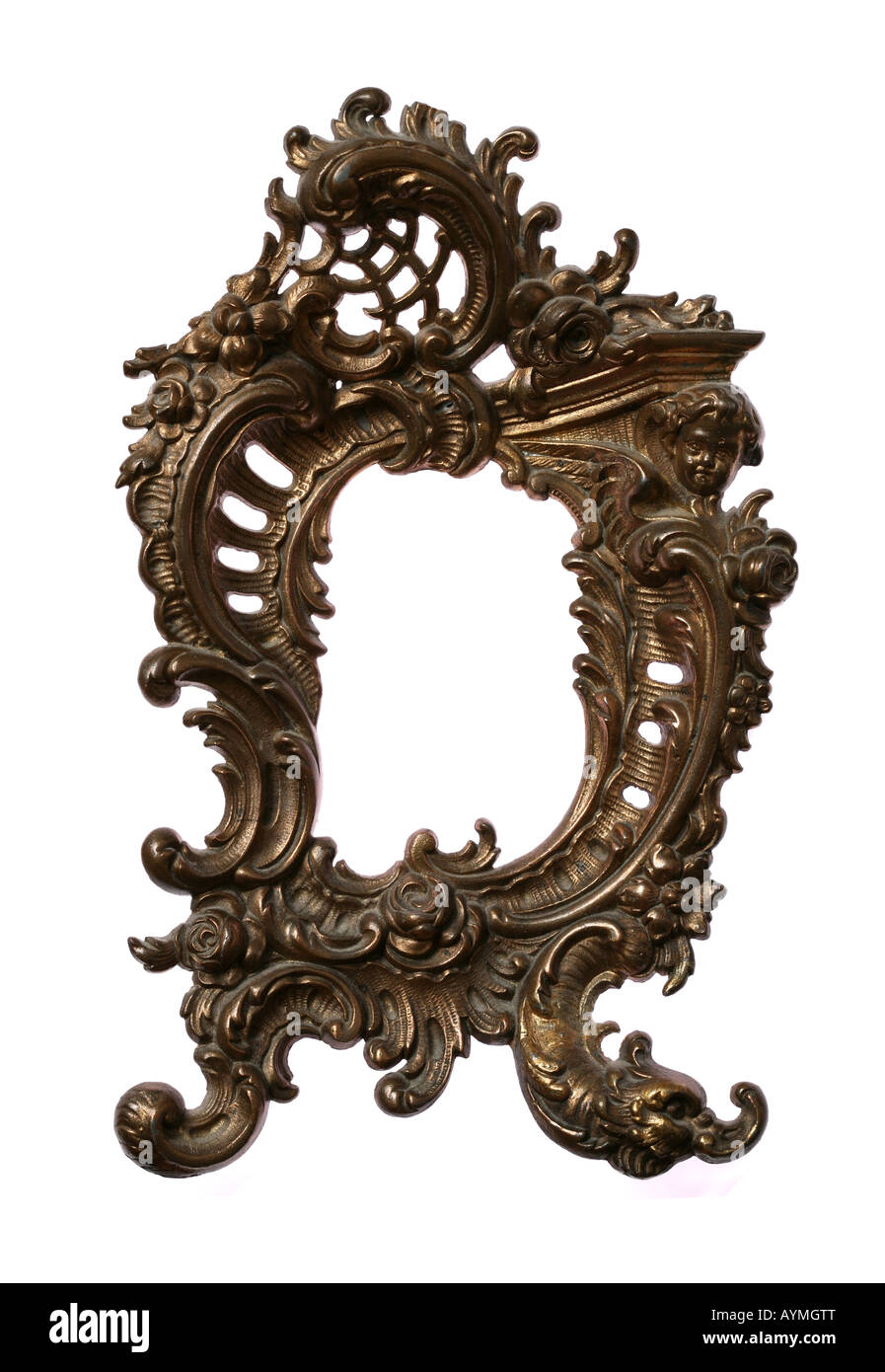 Barocco antico telaio di ottone isolato su bianco Foto Stock