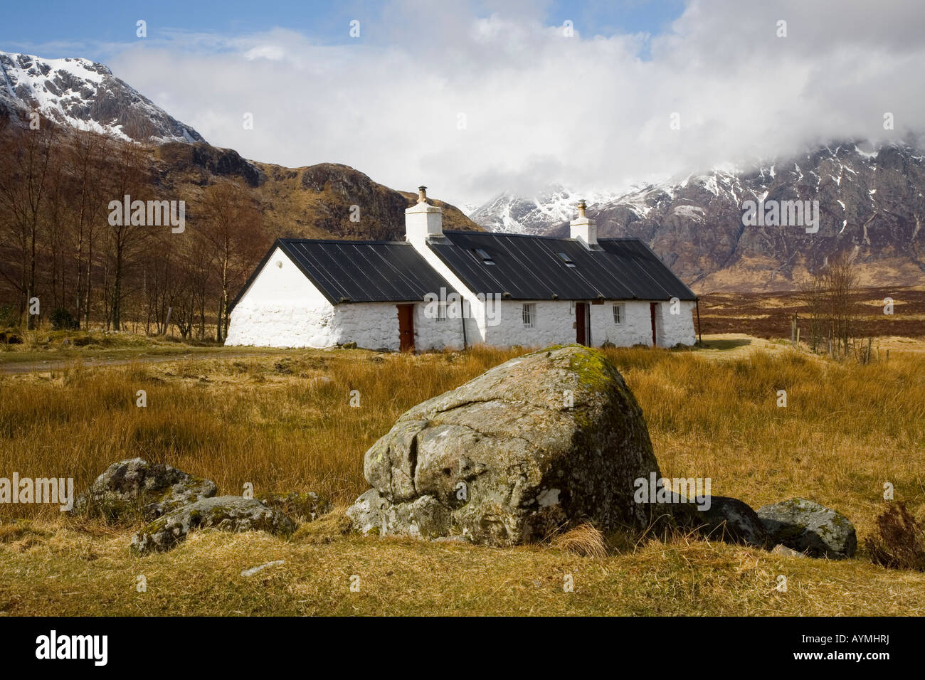 Blackrock Cottage, un piano casa in Glencoe, Glen Coe nel Lochaber area delle Highlands scozzesi, Scotland Regno Unito Foto Stock