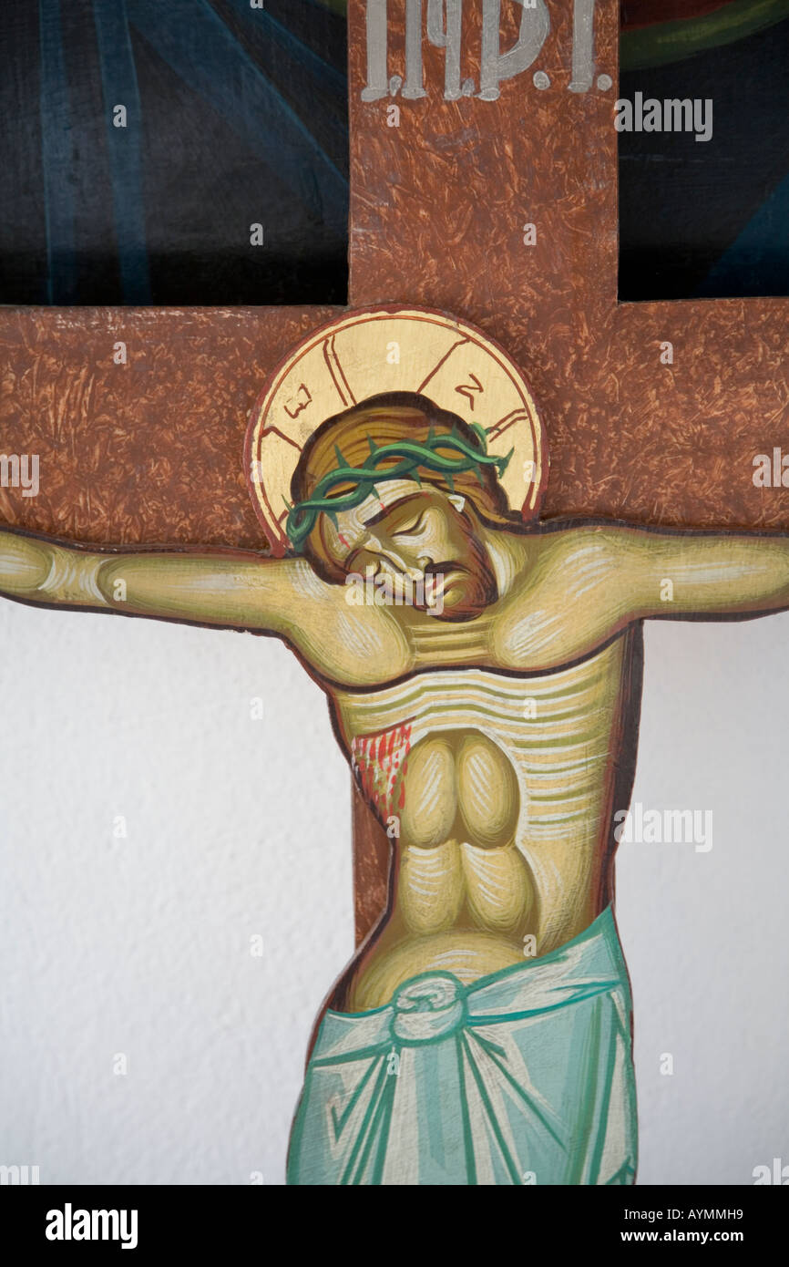Crocifissione scultura antica chiesa di Gesù Cristo in Grecia Foto Stock