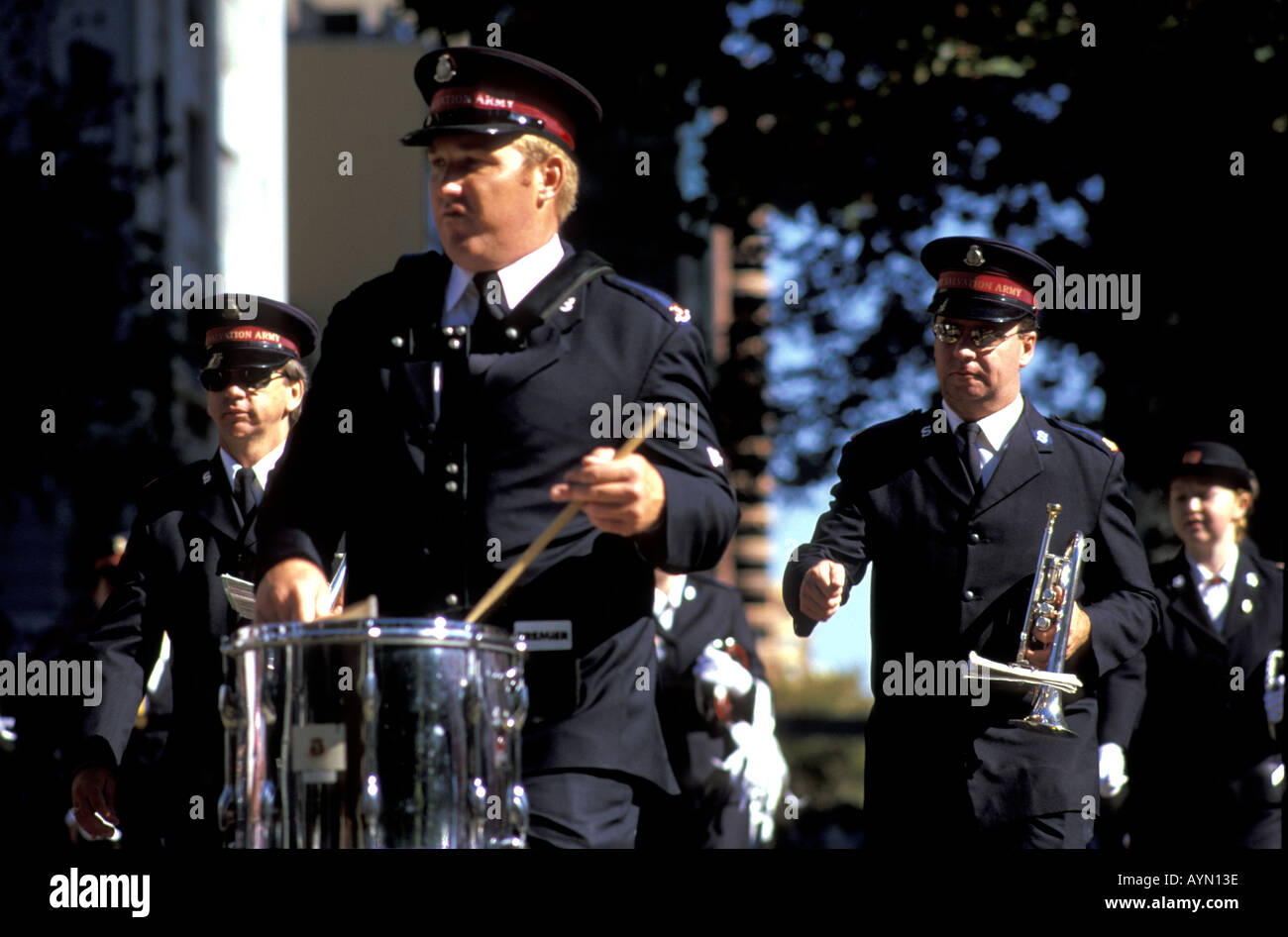 Xxv Aprile Anzac Day Parade Sydney, Nuovo Galles del Sud Australia. Esercito della salvezza di Marching Band e giocando attraverso le strade di Sydney Foto Stock