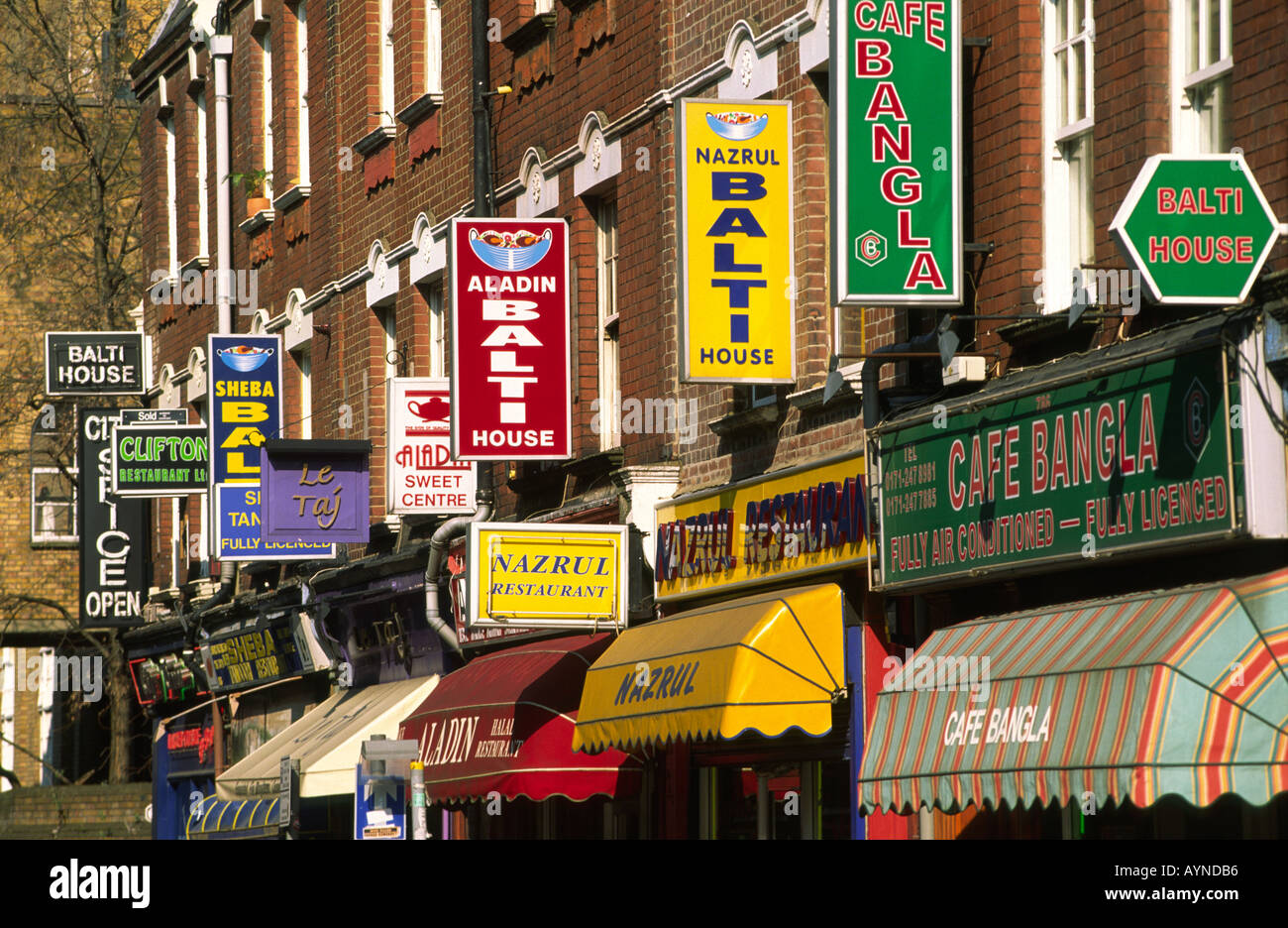Curry House segni sul Brick Lane, London E1 Foto Stock