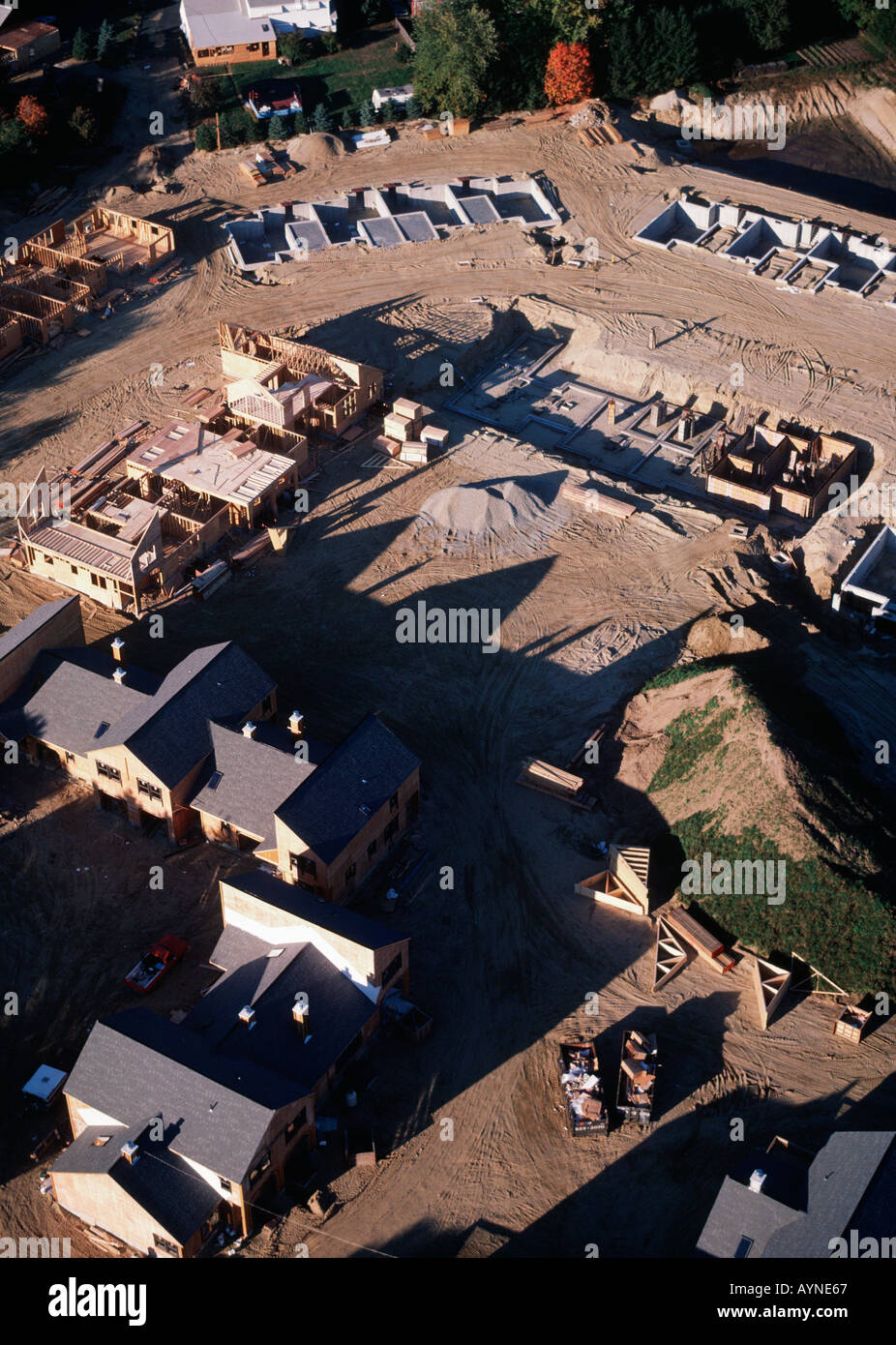 Vista aerea del condominio suburbana home sviluppo sito in costruzione Foto Stock