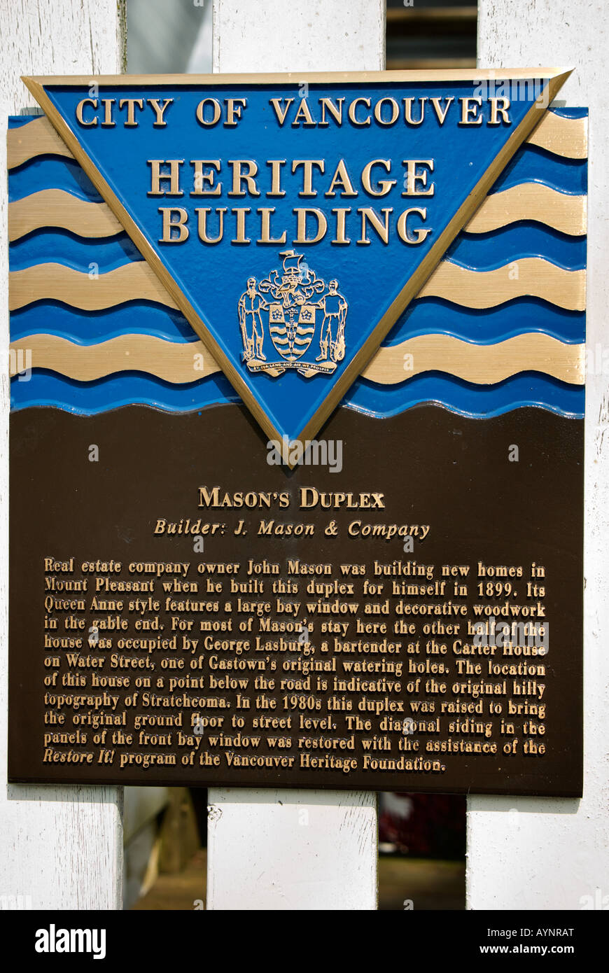 Città di Vancouver edificio patrimonio designazione della placca. Foto Stock