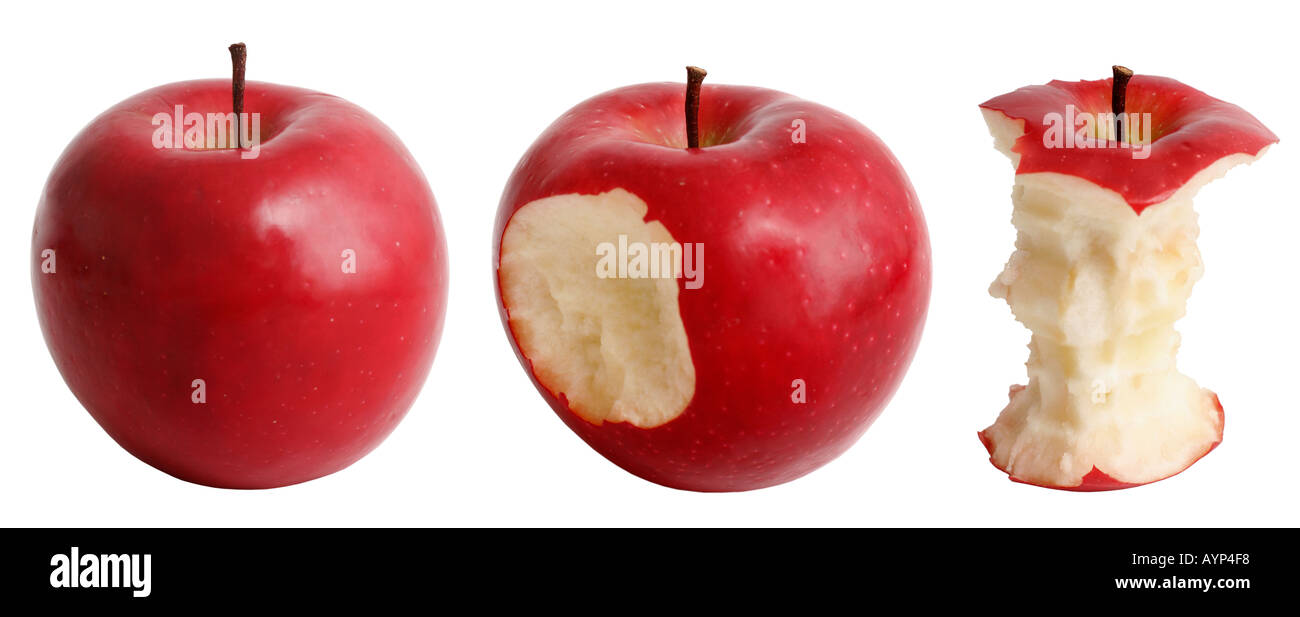 Tutto apple apple con il morso apple core Foto Stock