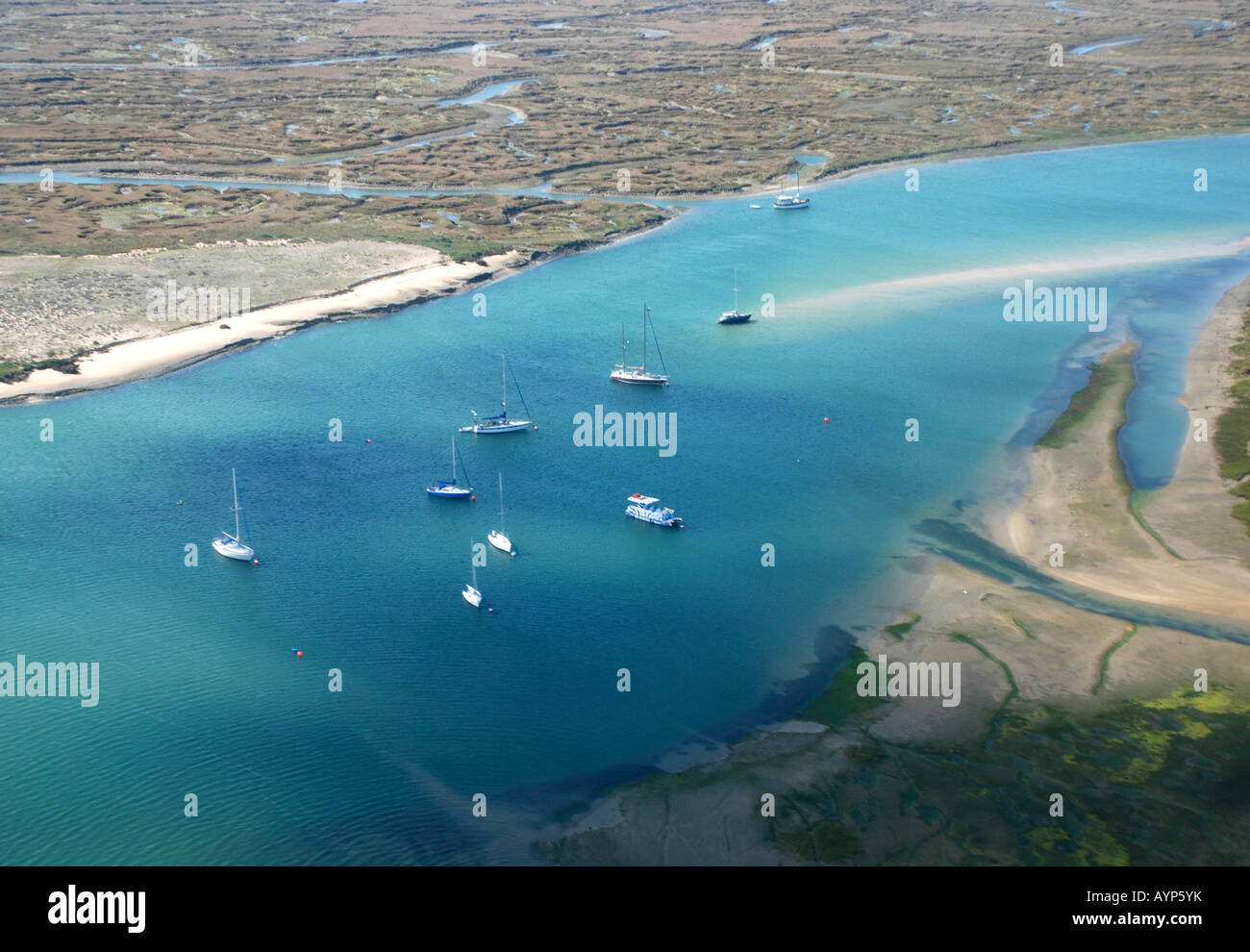 Vista aerea di velme avvicinando l'aeroporto di Faro Algarve Portogallo Foto Stock