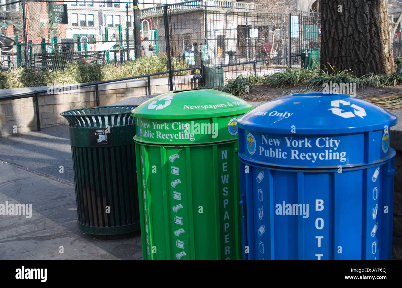 Stazione di riciclaggio di Union Square a Manhattan. Foto Stock