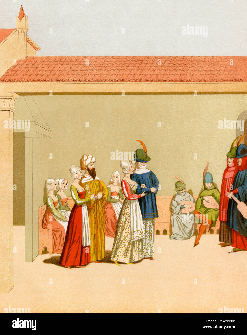 Festival in scena a Milano Italia da un manoscritto del 1400s. Litografia a colori Foto Stock
