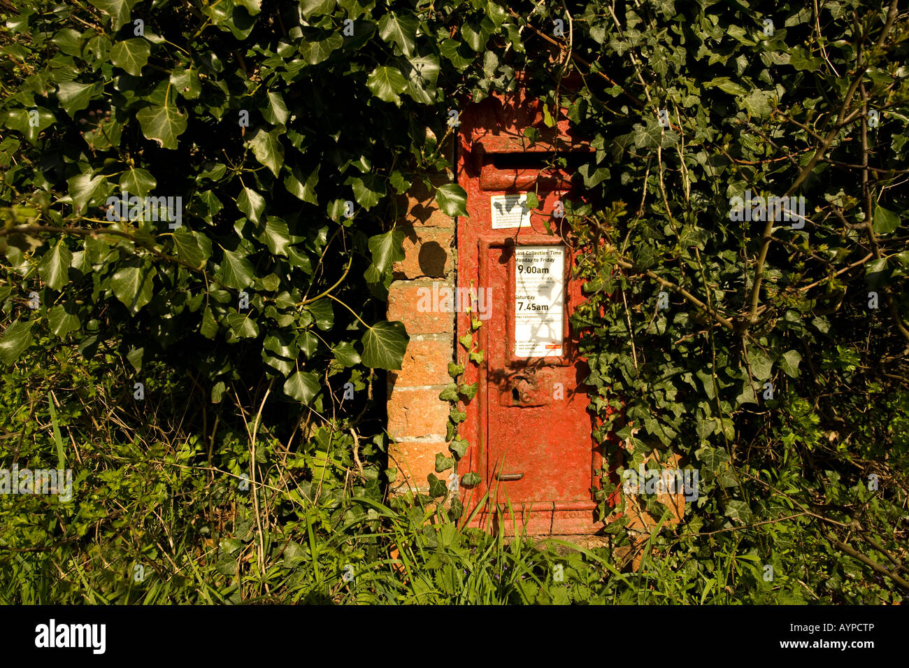 Un sottoutilizzati ma ancora attivo post varicella, quasi perso di vista dietro l'erba, ortiche e ivy nelle vicinanze Hanbury, Worcestershire Foto Stock