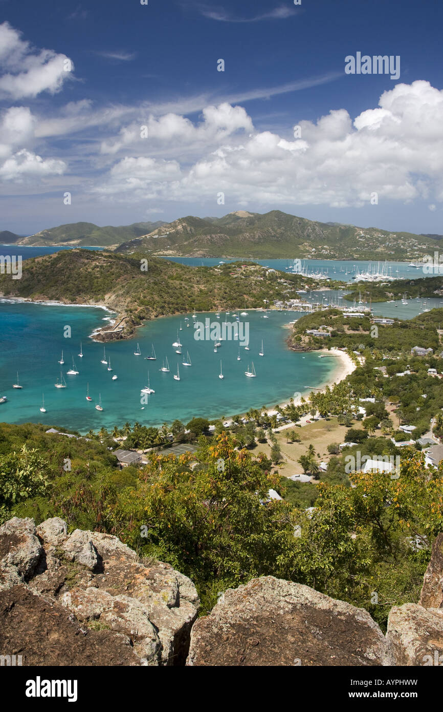 Vista di English Harbour, da Shirley Heights, Antigua, West Indies Foto Stock