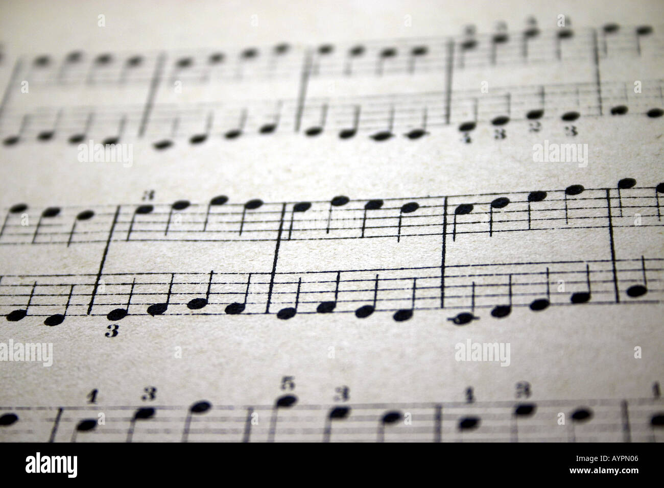 Close up di notazioni musicali come visto sulla carta Foto Stock