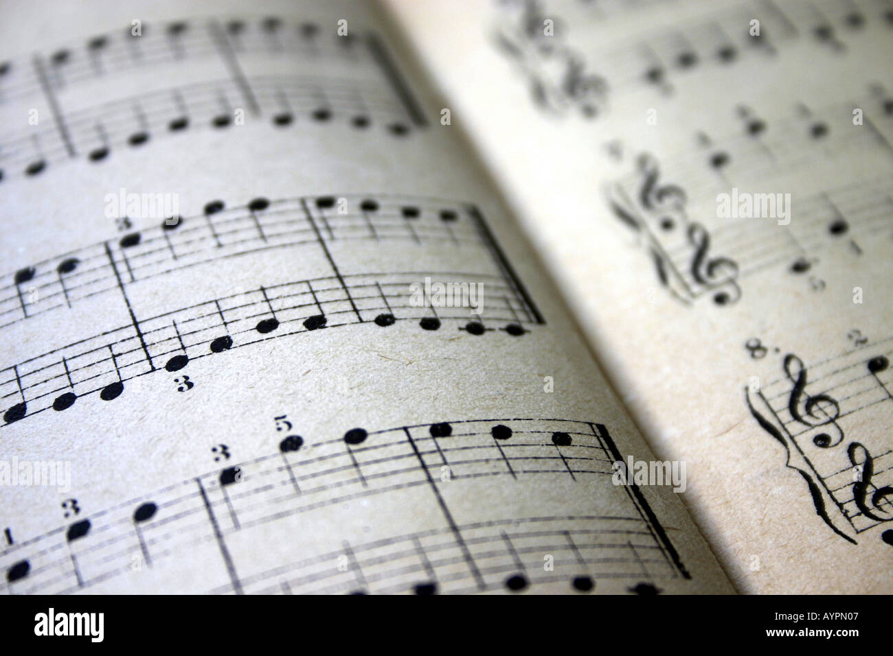 Close up di notazioni musicali come si vede nel libro Foto Stock