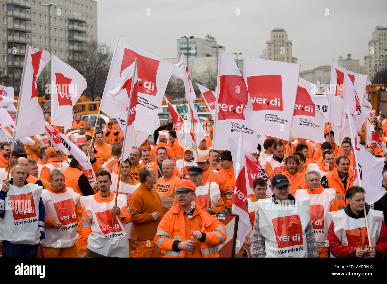 BSR e BWB acqua e rifiuti unione lavoratori walkout, sciopero dimostrazioni di Febbraio 22, 2008 a Berlino, Germania Foto Stock