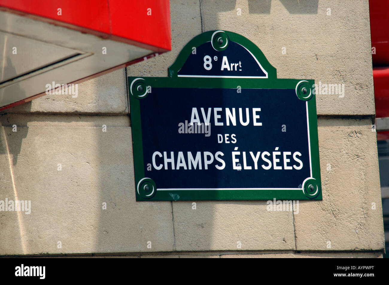 Strada segno, Champs Elysees, Parigi, Francia Foto Stock
